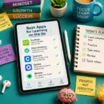 Editorial illustration showing best apps for learning on the go