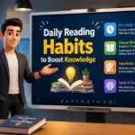 Editorial illustration showing daily reading habits to boost knowledge