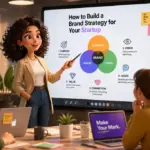 A diverse team collaborating on a brand strategy in a modern workspace