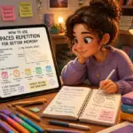Student using spaced repetition in a study session with a notebook and tablet