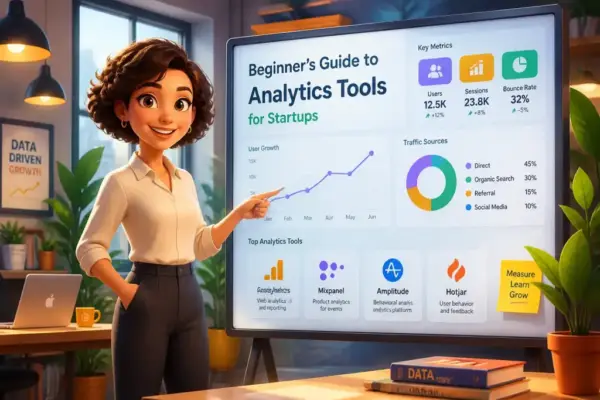 A diverse group analyzing data on a large interactive screen together in a modern office setting