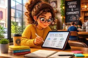 Student using digital tools for effective note-taking in a modern classroom setting