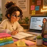 A student engaging in focused study habits in a bright, organized workspace