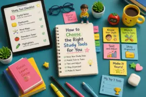 Editorial illustration showing how to choose the right study tools for you