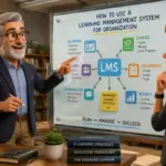 Editorial illustration showing how to use a learning management system for organization
