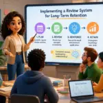 Group of diverse professionals collaborating on a review system presentation