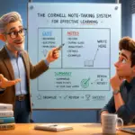 Editorial illustration showing the cornell note-taking system for effective learning