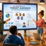 A marketing team collaborating on target audience insights and strategies