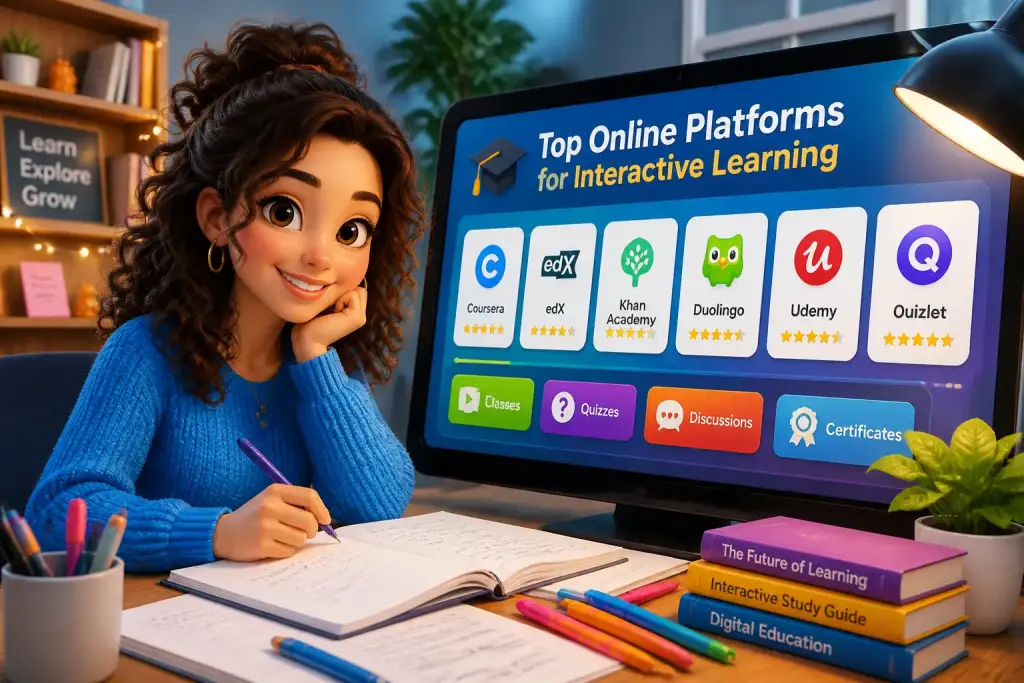 A student engaging with an interactive learning platform on a large screen