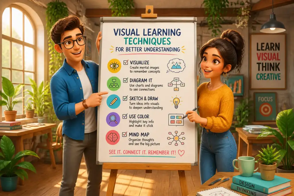 Editorial illustration showing visual learning techniques for better understanding