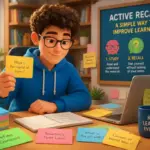 Student engaging in active recall study techniques with flashcards