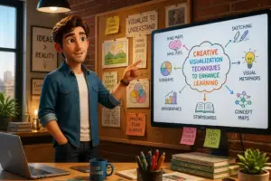 Editorial illustration showing creative visualization techniques to enhance learning
