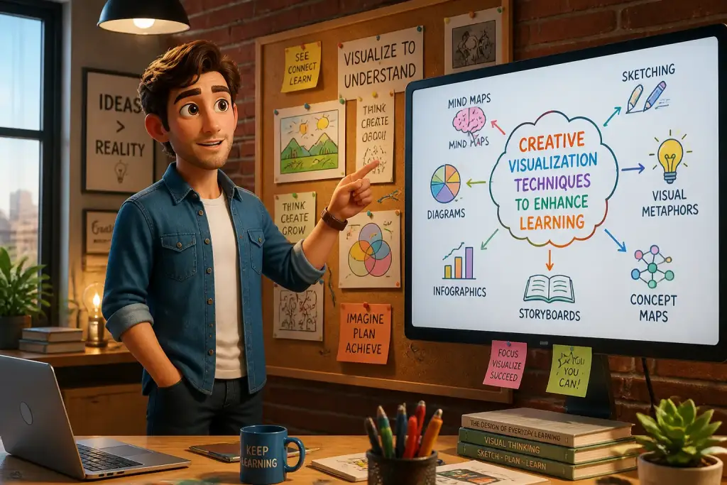 Editorial illustration showing creative visualization techniques to enhance learning