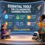 Editorial illustration showing essential tools for collaborative learning projects