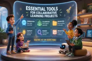 Editorial illustration showing essential tools for collaborative learning projects