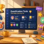 Editorial illustration showing gamification tools that make learning fun