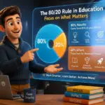 Editorial illustration showing the 80/20 rule in education: focus on what matters