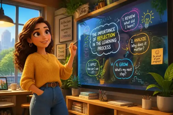 Editorial illustration showing the importance of reflection in the learning process