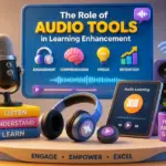 Editorial illustration showing the role of audio tools in learning enhancement